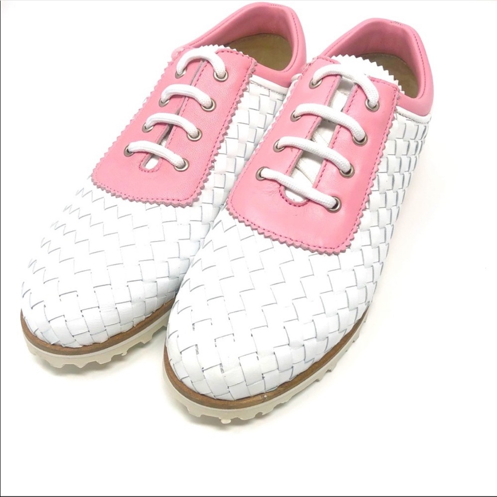 Cielo 6.5 Rosa White Woven Italian Leather Golf Shoes NIB